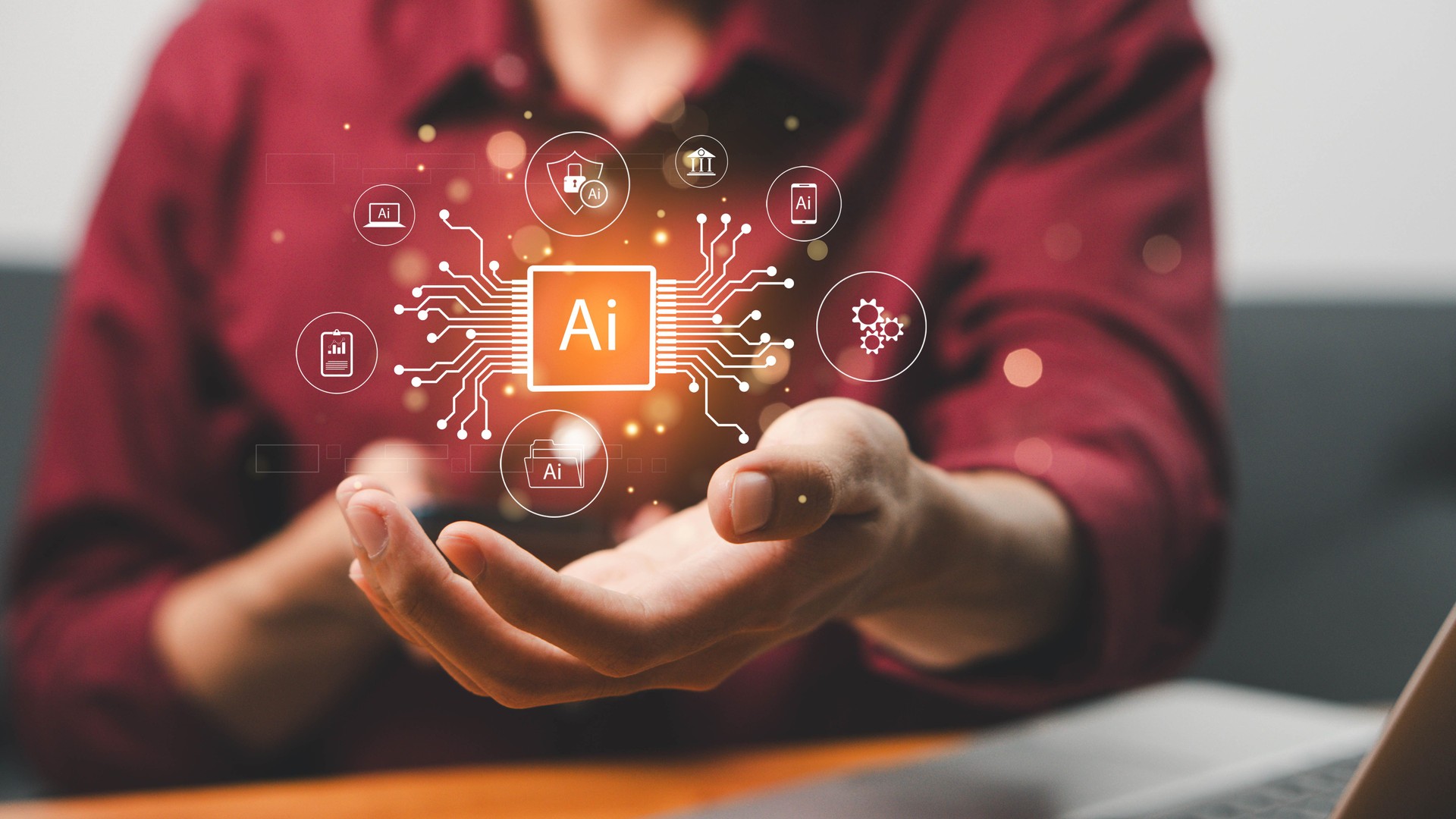 AI technology, Machine learning, Create new innovations, Deep learning, Connecting big data, Humans use AI in their work to help maximize efficiency, Artificial intelligence technology of the future.